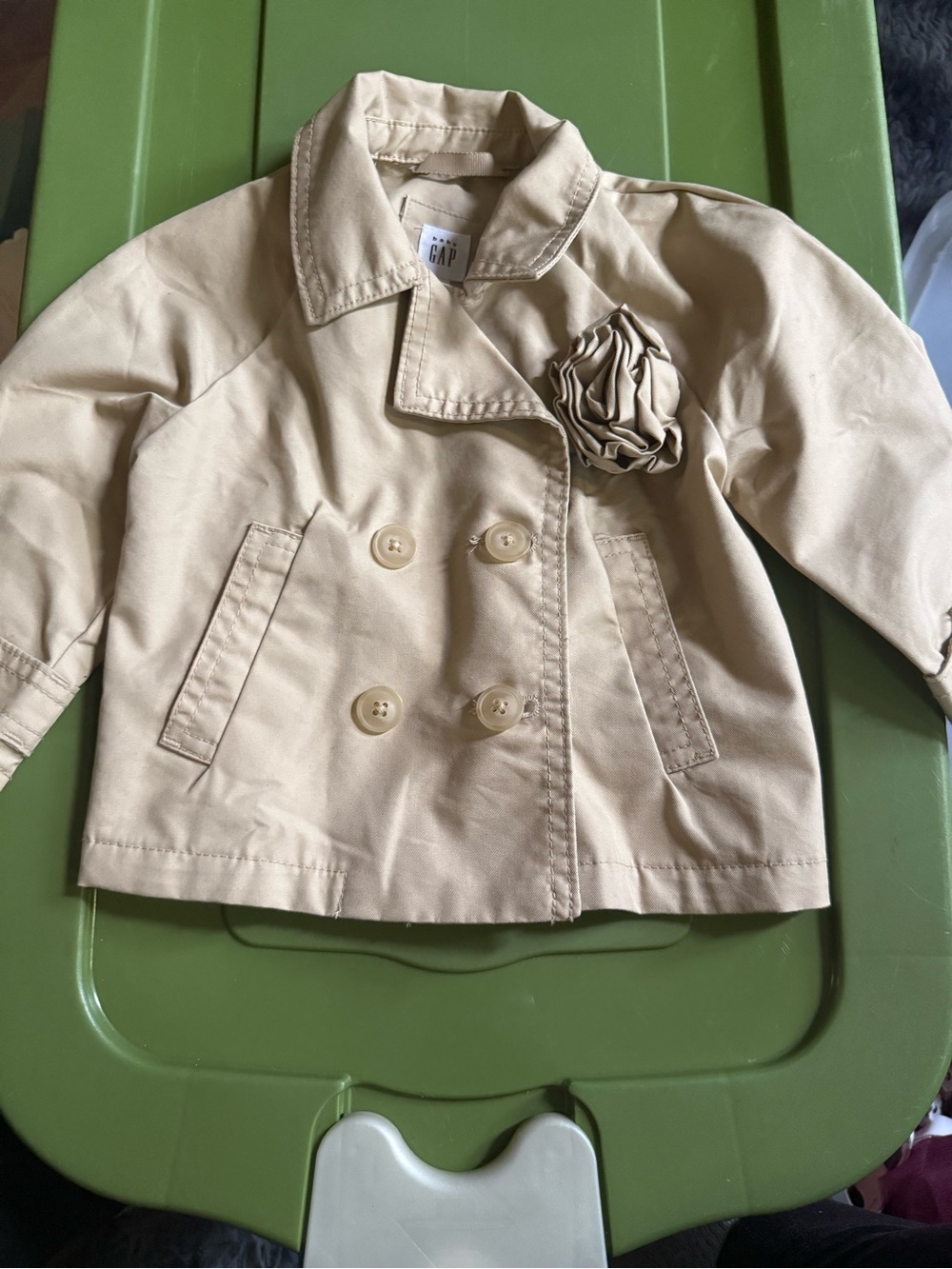 GAP Girls Beige Pea Coat with Flower Accent